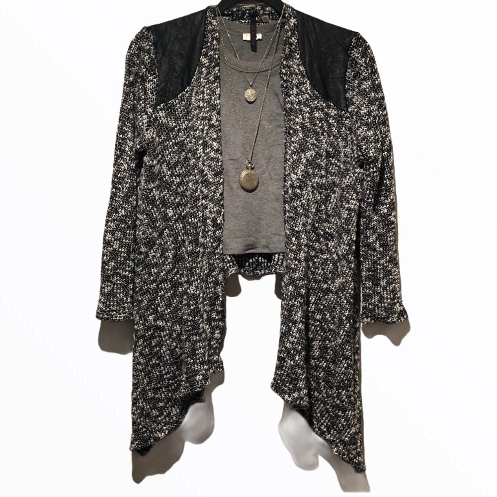 B&W Knit Faux Leather Cardigan